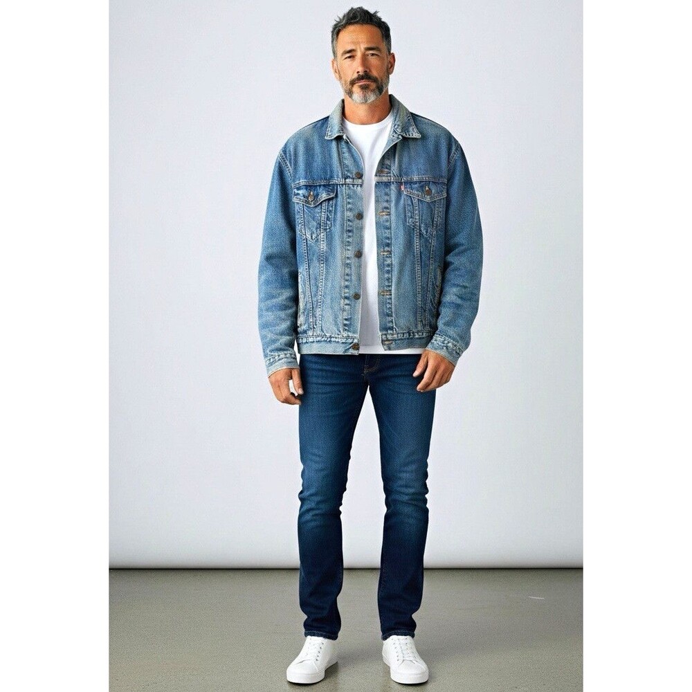 Vintage 1990s Levi’s 70699-0289 Denim Trucker Jacket USA Made Plaid Lined Large